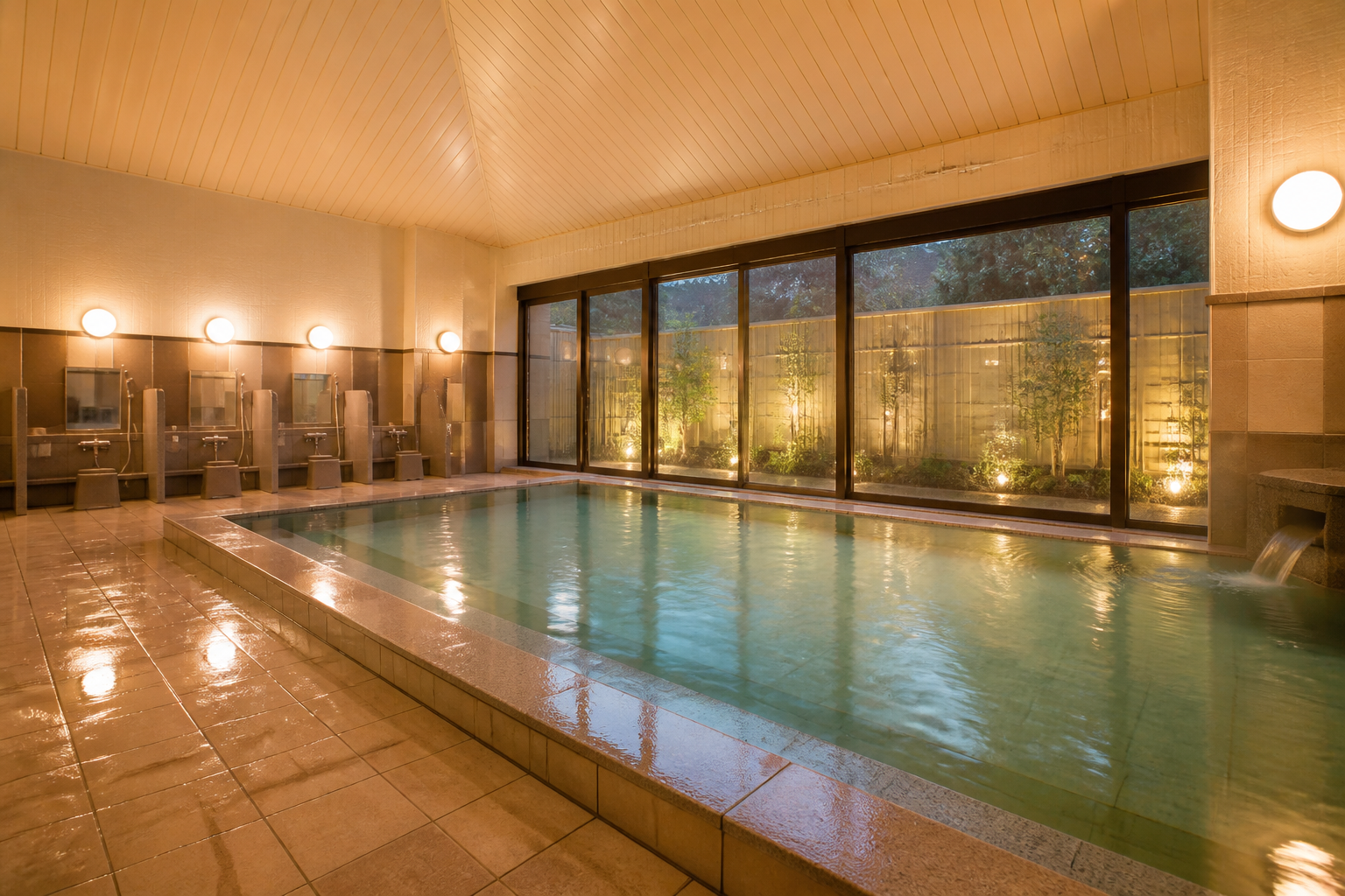 広々とした清潔な大浴場の内観または入浴施設のイメージ